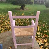 Fauteuil enfant vintage en bois rose et paille