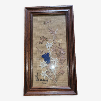 Signed dried flower painting frame