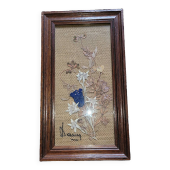 Signed dried flower painting frame