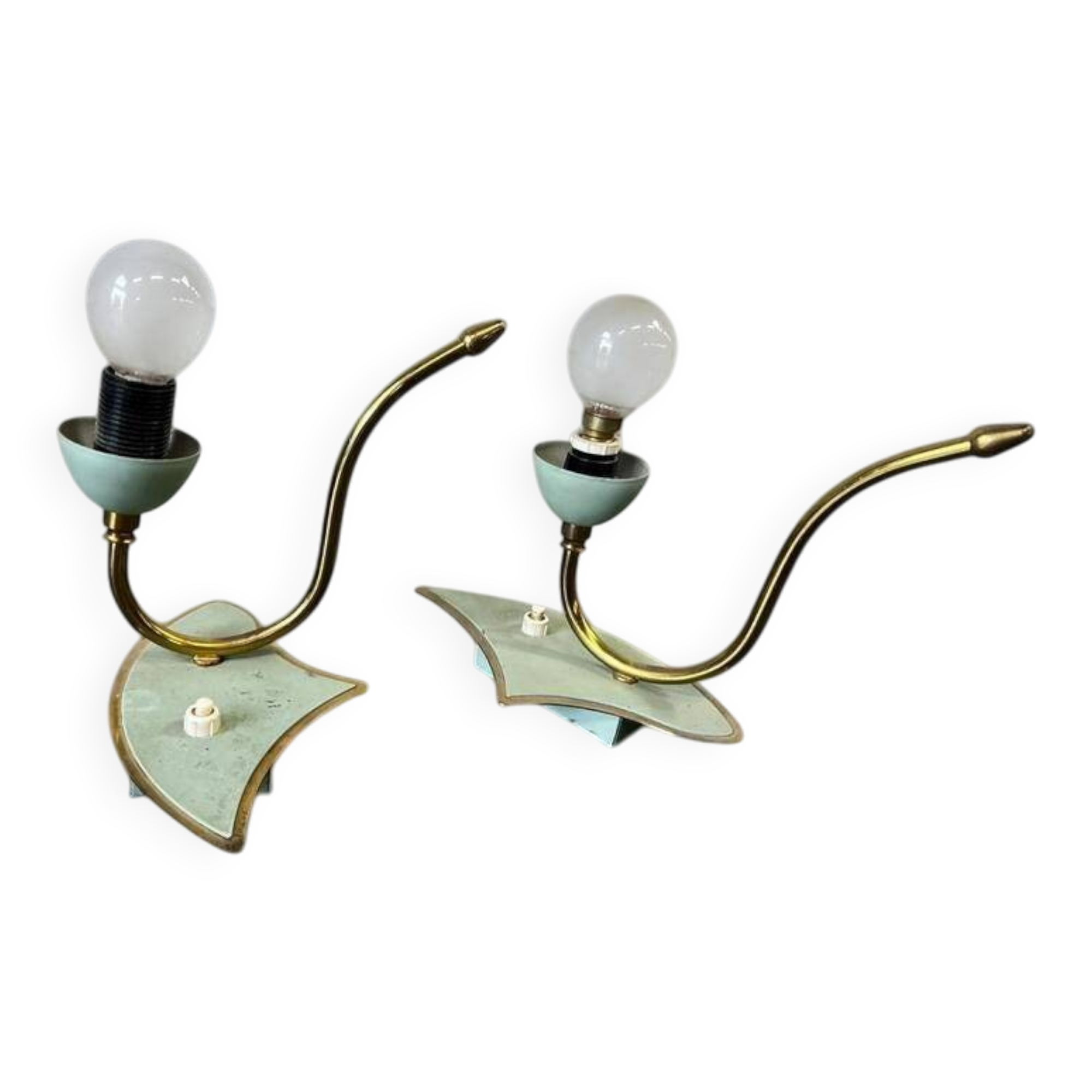 Set of 2 vintage rockabilly table lamps in mint green