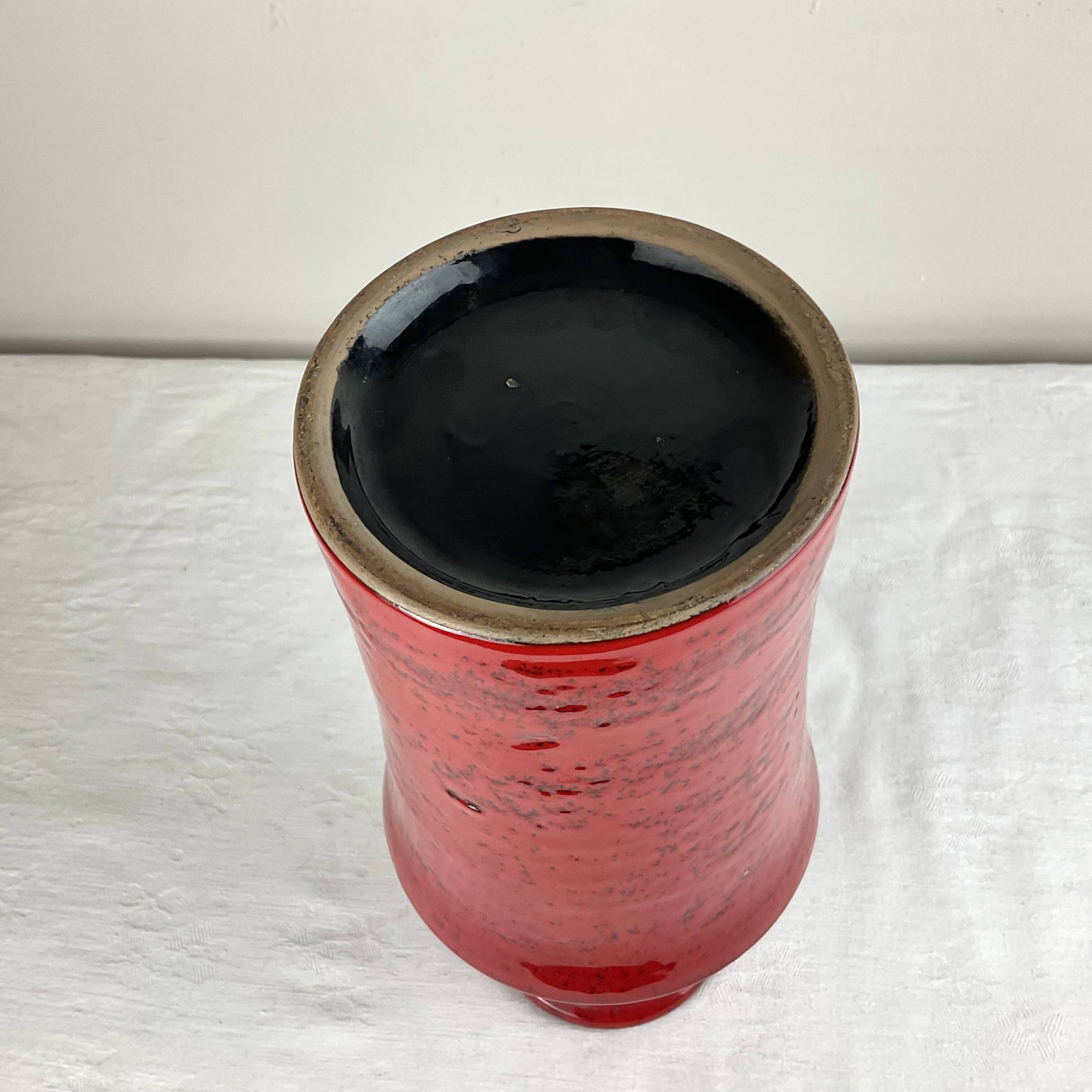 Vintage red ceramic vase mid century design
