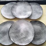 6 Flat plates in gray stoneware Crépuscule model