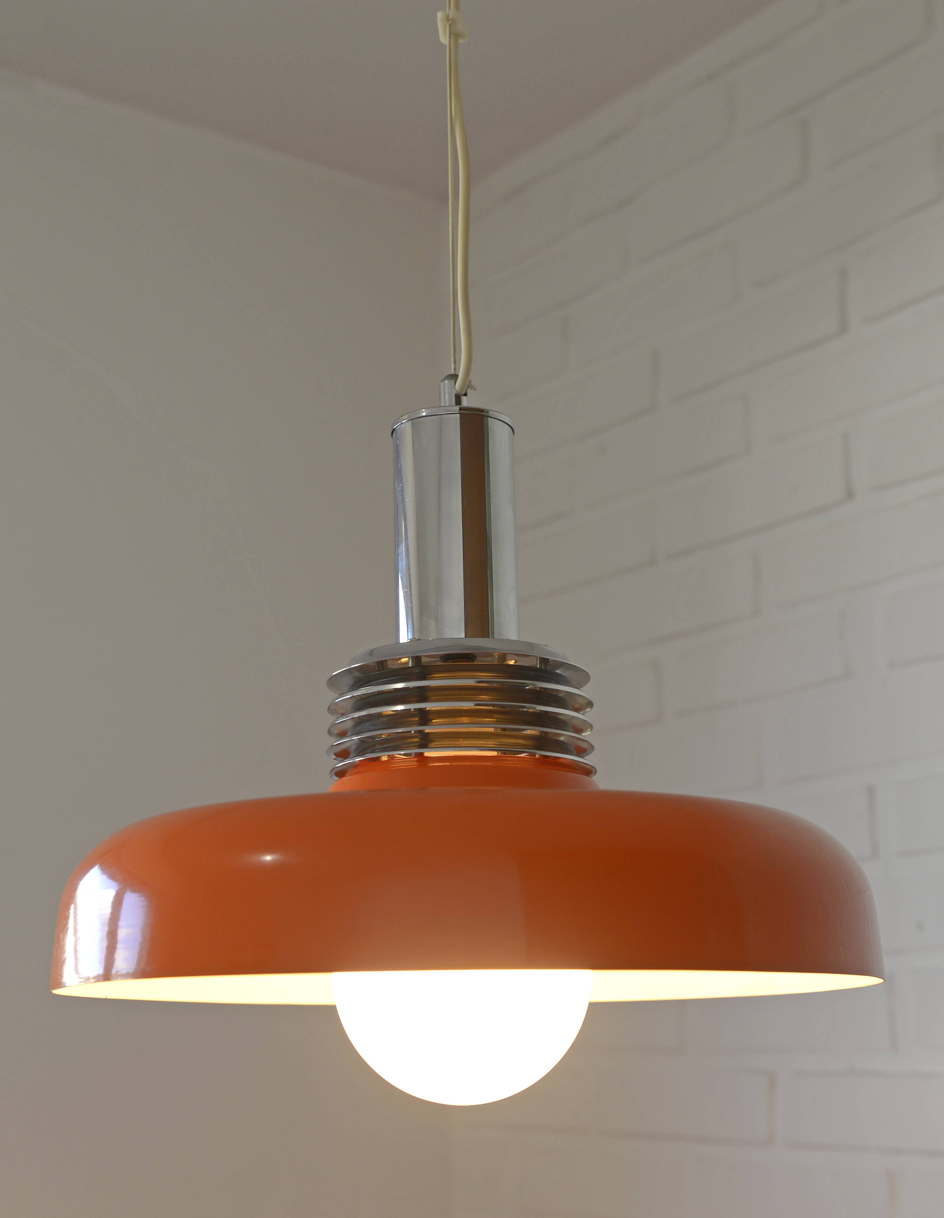 Vintage Orange Mid Century Modern Pendant Lamp Yugoslavia in the 1970's