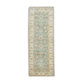 Traditional green cream ziegler rug, oriental floral wool rug-70x190cm