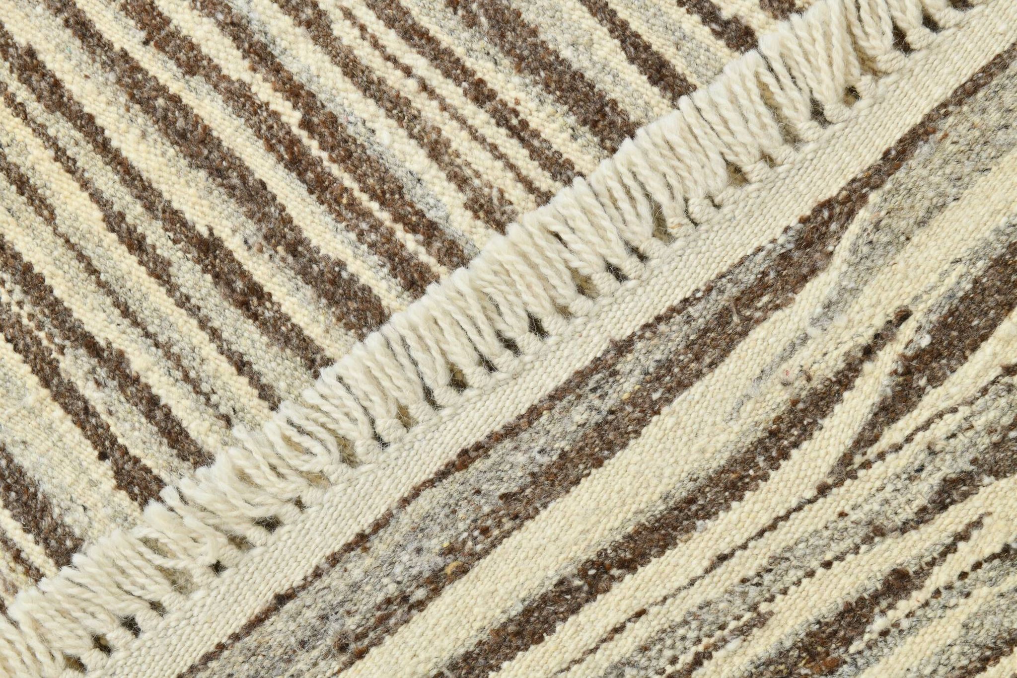 Beige Brown Ethnic Vintage Kilim Rug, 242x311Cm