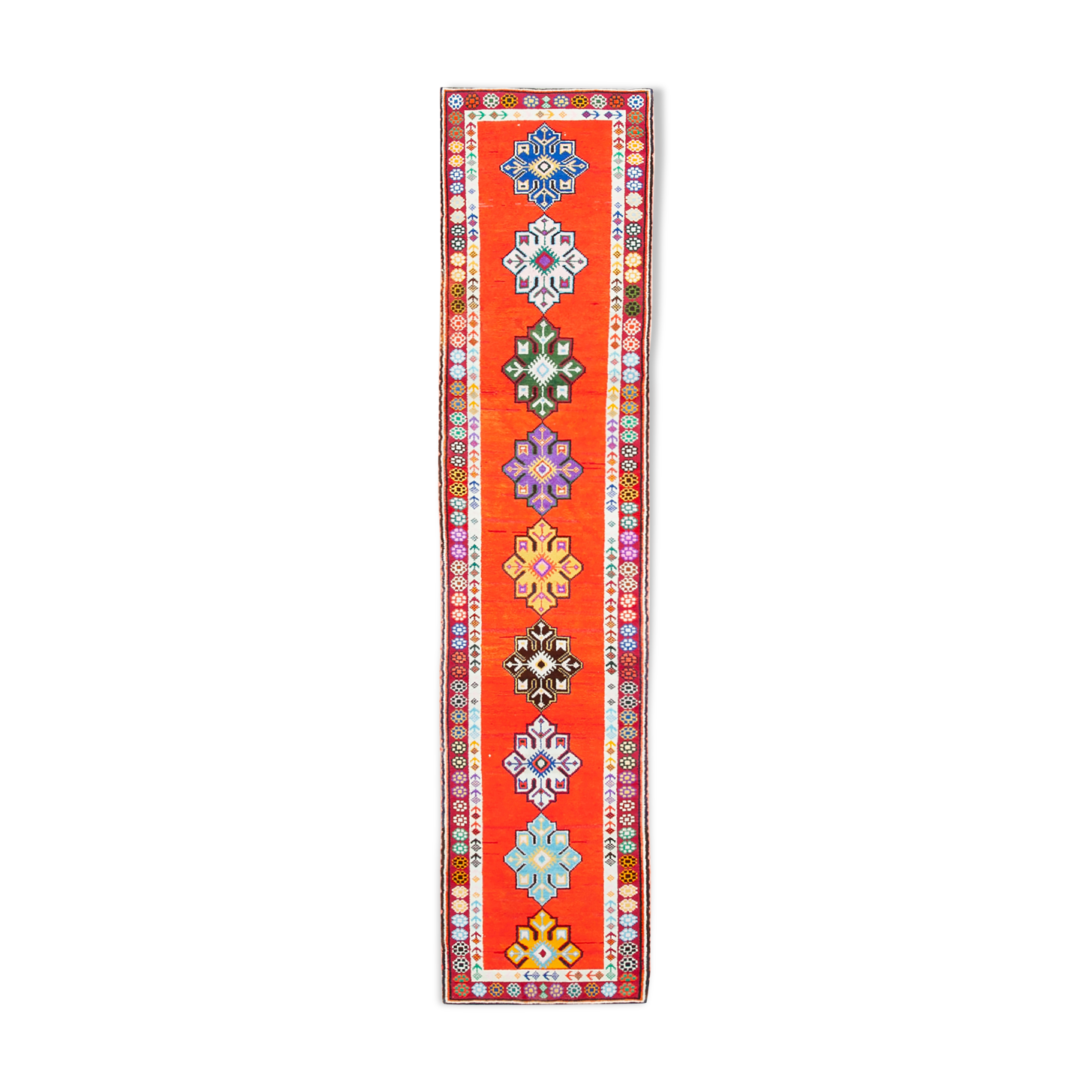 Handmade unique oriental orange runner rug 82 cm x 375 cm