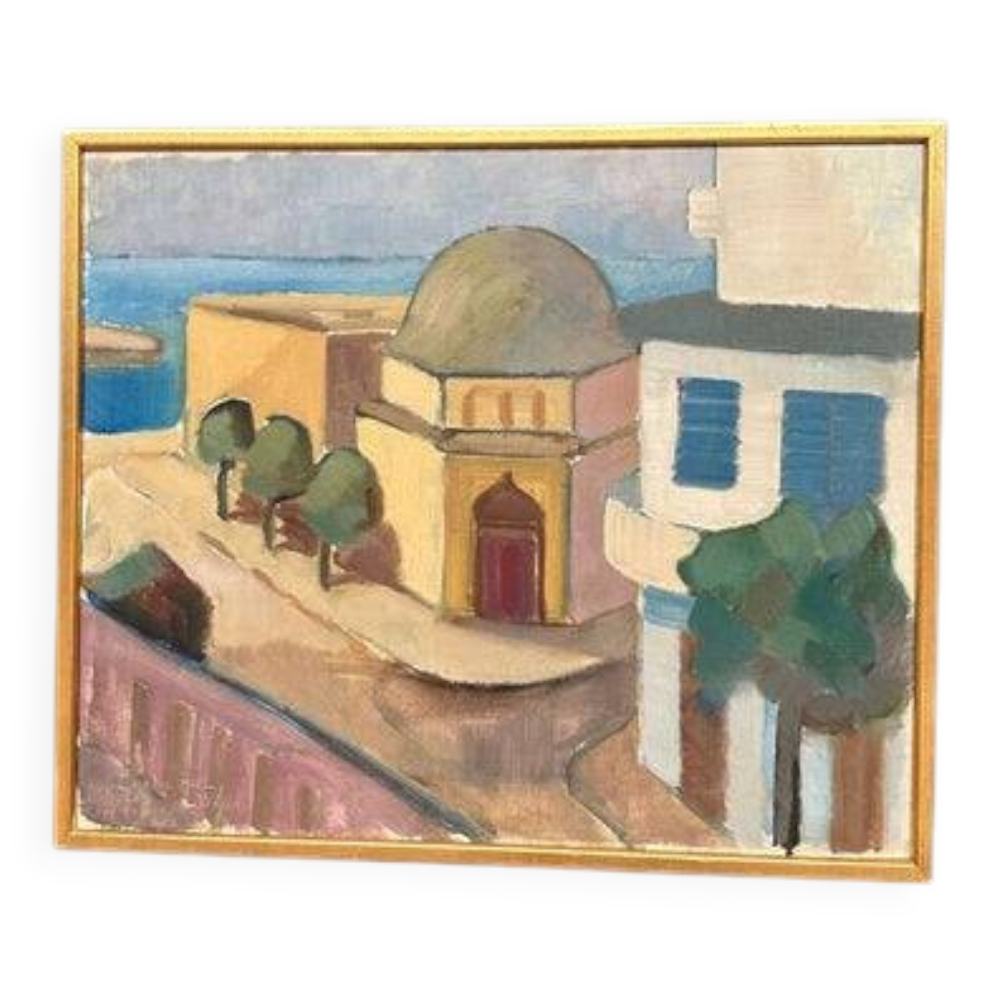 Huile sur toile originale suédoise – “Rhodes” par L. Wilton – Datée de 1962