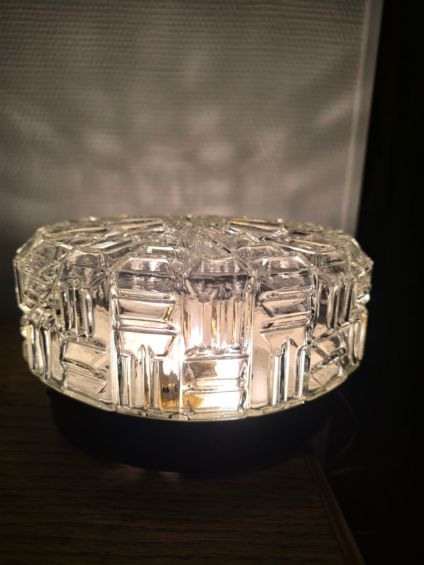 XL vintage round ceiling light in moulded glass