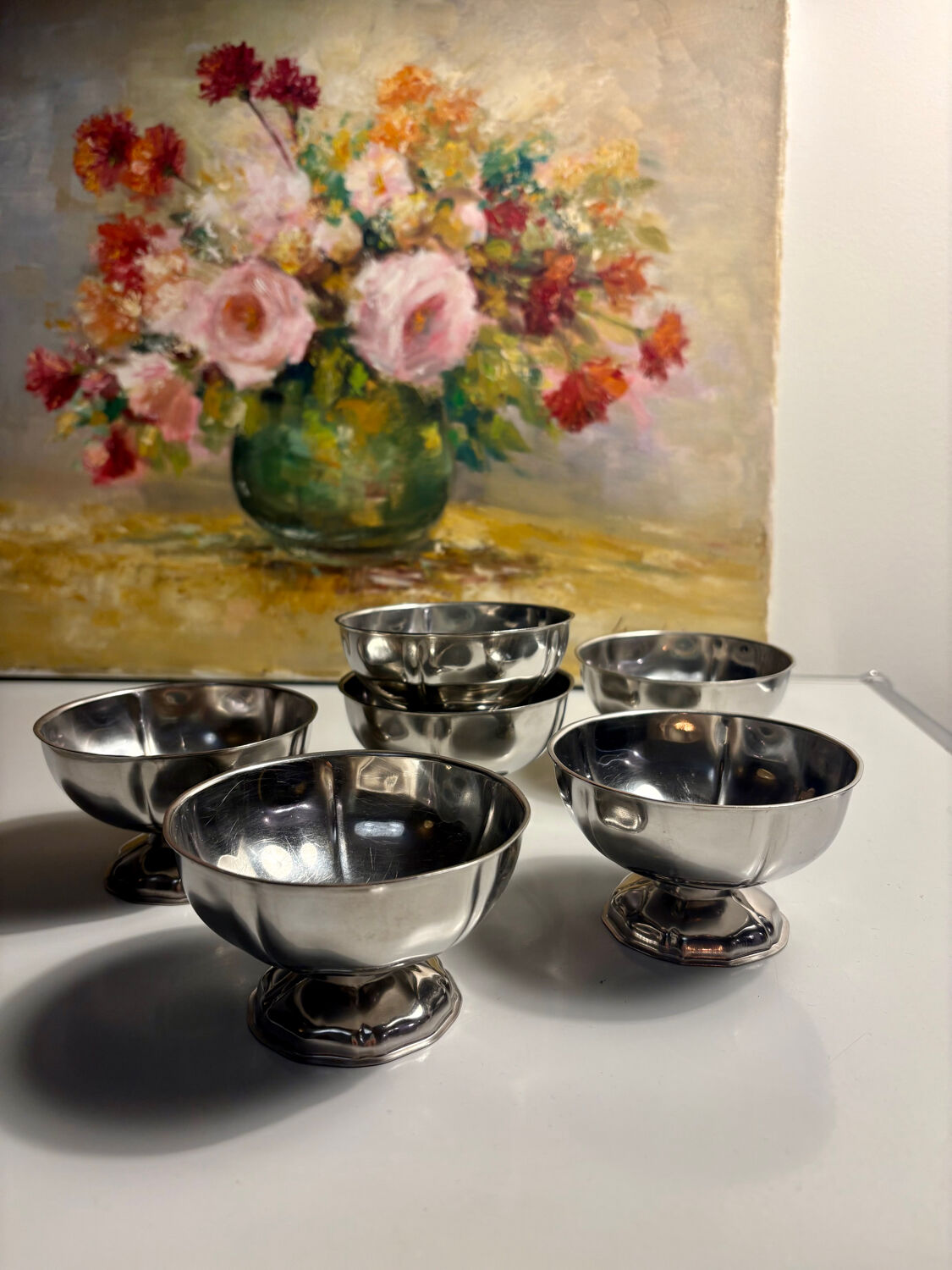 Set of 6 vintage silver-plated metal ice cream cups
