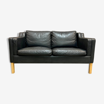 Canapé 2 places cuir noir design scandinave