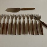 Set of 12 teak dessert forks 1960 Scandinavian