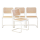 Lot de 4 chaises de salle à manger blanches au design vintage dans le style de Marcel Breuer avec assise en osier