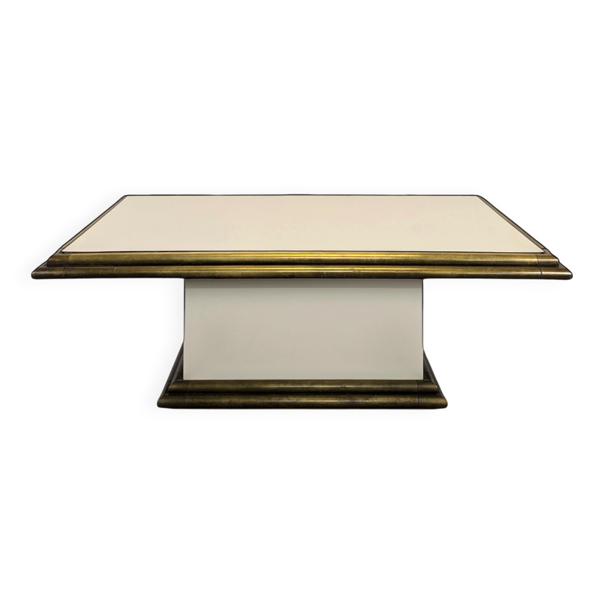 1980s coffee table made of brass tubes and laminate.