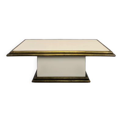 Table basse des années 80 en tubes de laitons et stratifié