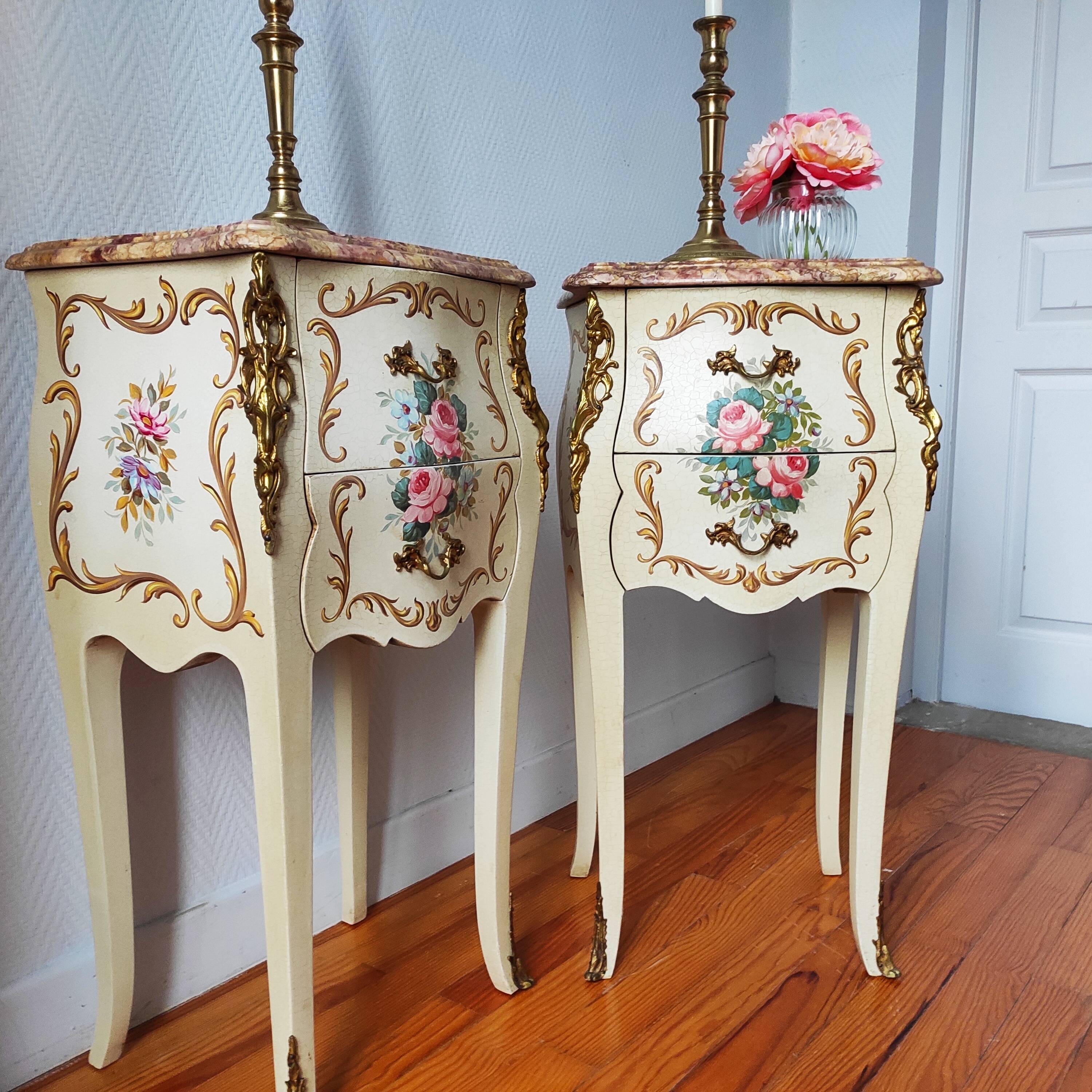 Pair of painted Louis XV style bedside tables