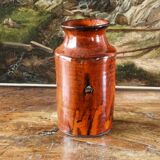 Signed orange ceramic candle holder and jug
