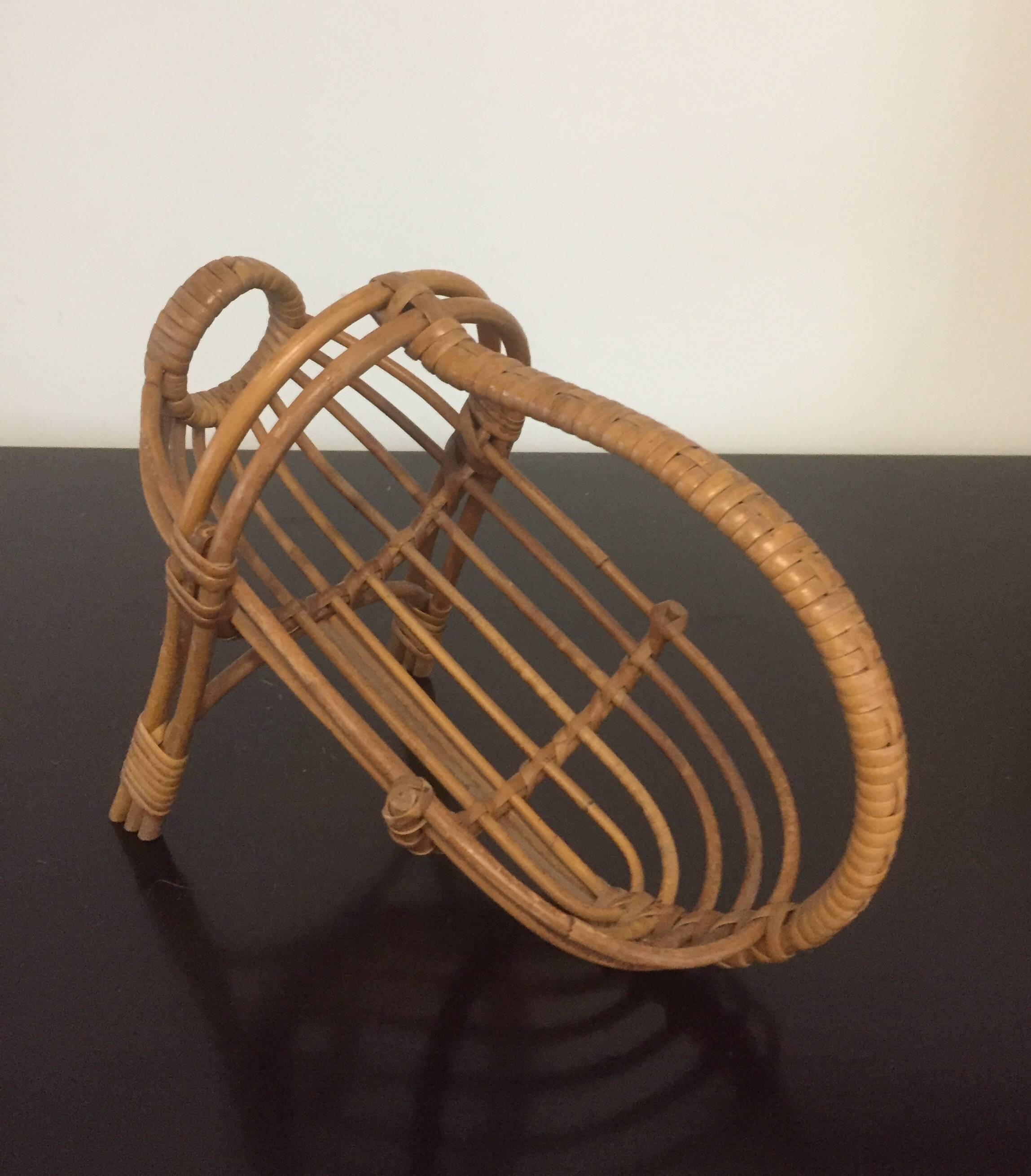 Porte bouteille de table serviteur - rotin osier - vintage