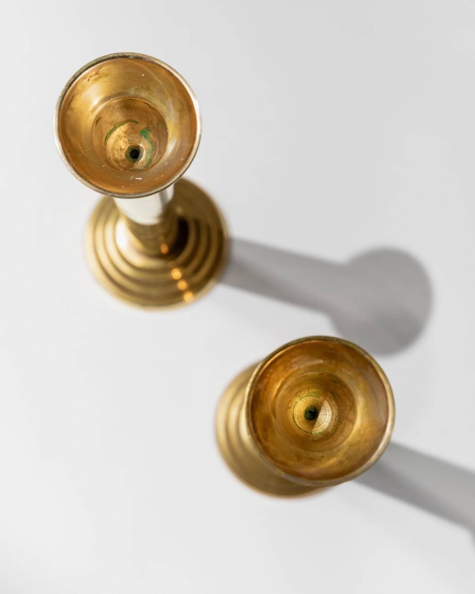 Gold-Plated Metal Candle Holders Set of 2, 1960s Italian Column Design, Vintage Table Decor