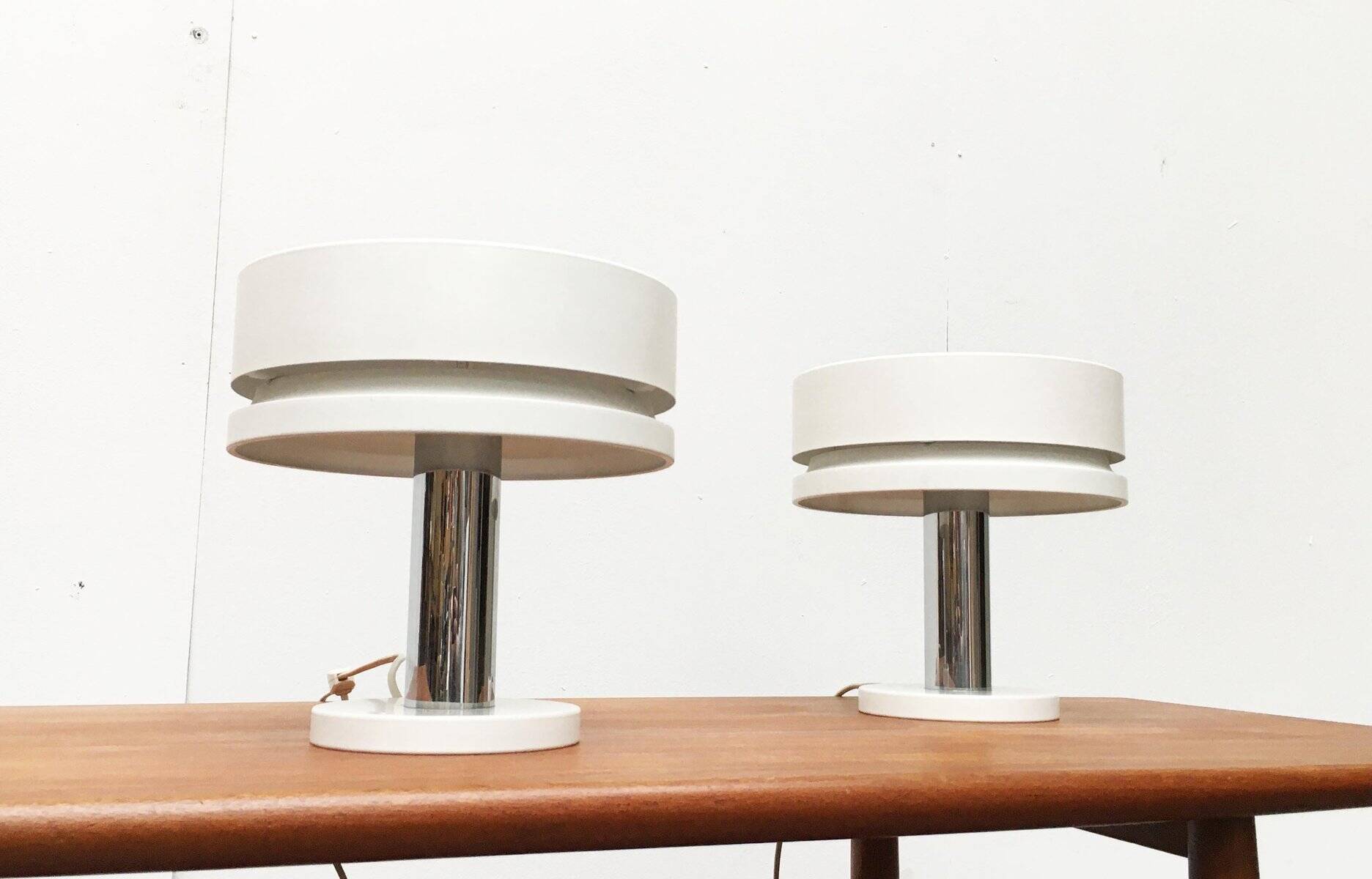 Minimalist table lamps from the German mid-century space age by Kaiser Idell / Kaiser Leuchten, 1960s, set of 2.