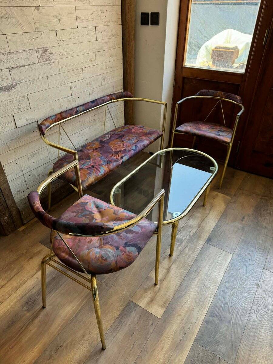 Mid-Century Modern Lounge Set in Brass, 1960s, Set of 4