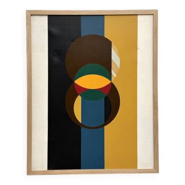 Composition with circles and vertical bands, oil on canvas.