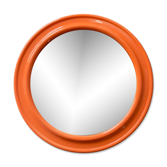 Mirror with round frame in orange molded plastic by carrara & matta, 1974