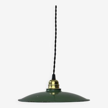 Ancienne suspension emaillee verte 24,5 cm