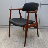 Vintage armchair in teak and black leather model Casina 60s