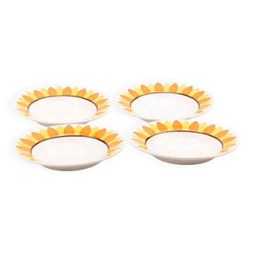 Service of 4 deep plates, earthenware from Digoin Sarreguemines, model Sunflower.