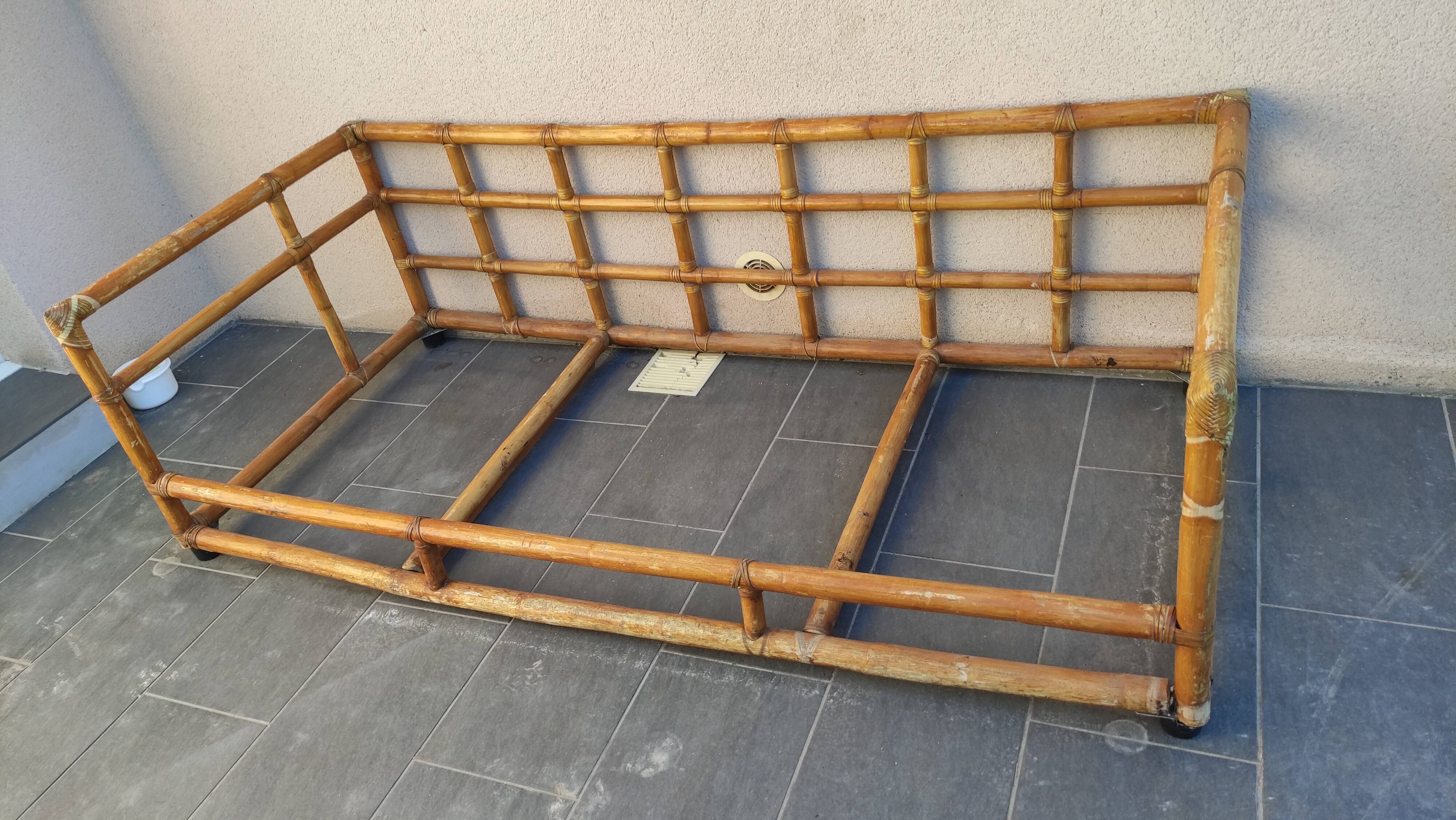 Large vintage rattan sofa bed