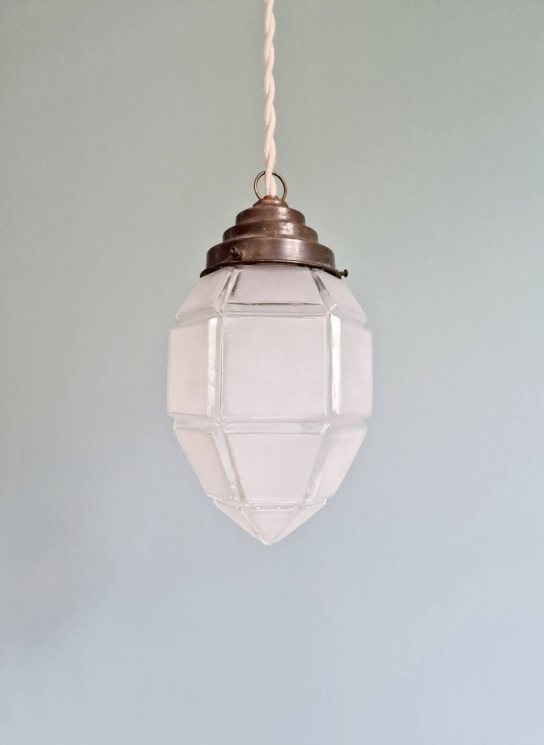 Art Deco pendant light in faceted satin glass, 1920s-30s