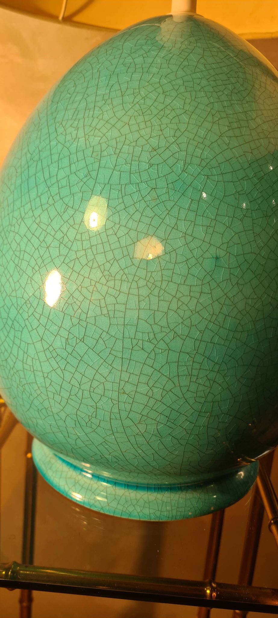 large living room lamp in cracked turquoise blue ceramic 1970 to 80, h53x40 elec ok