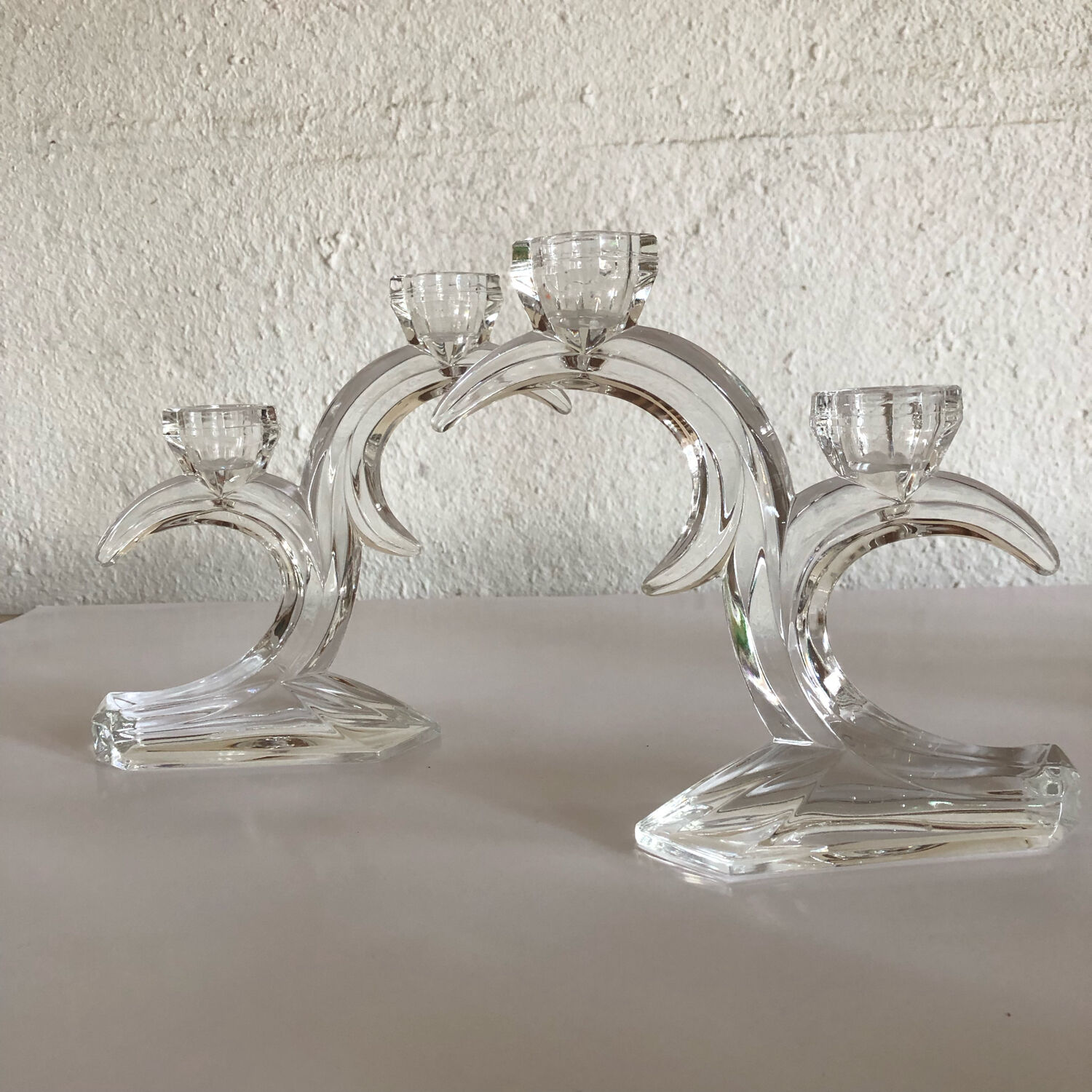 Pair of glass candle holders 70s