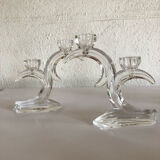 Pair of glass candle holders 70s