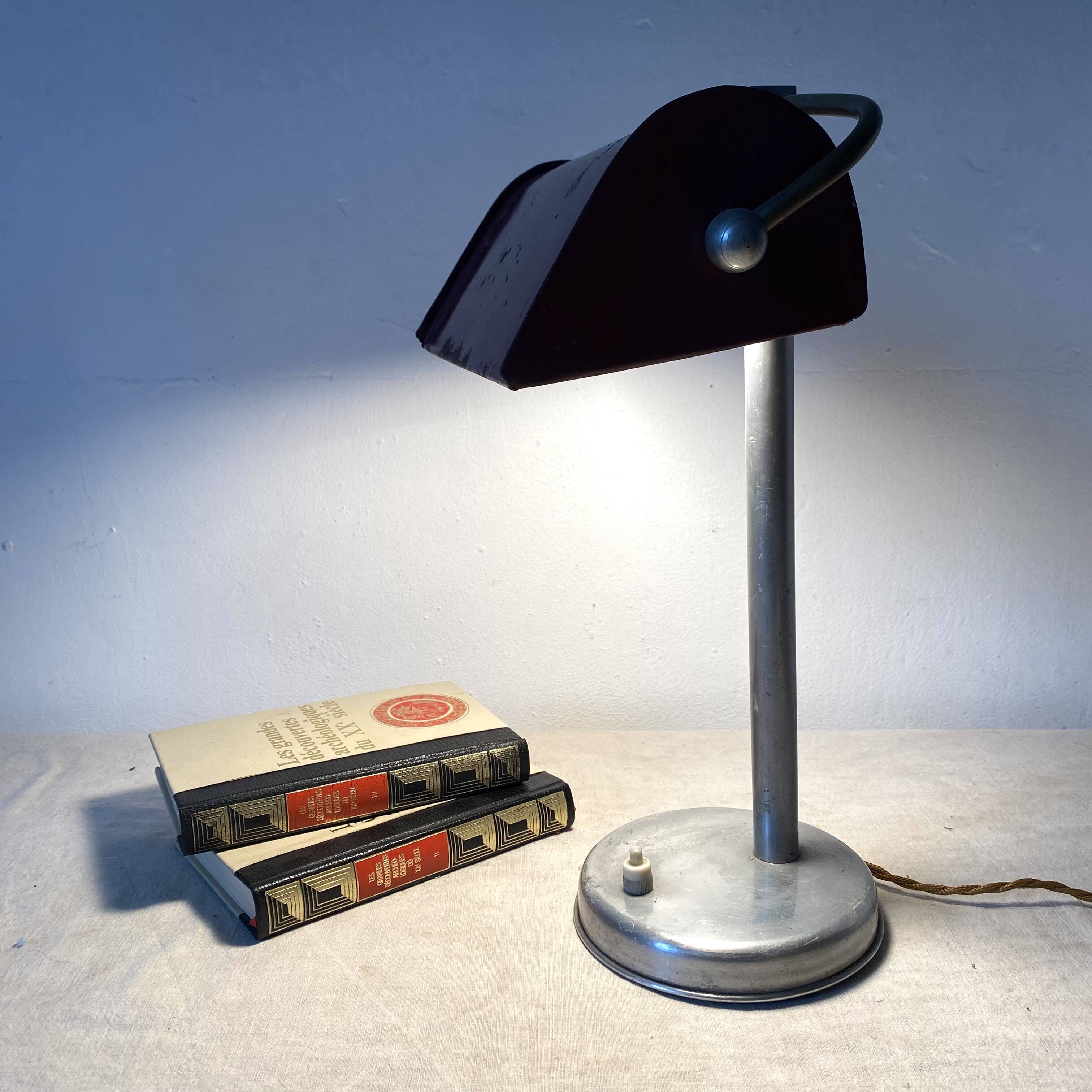 Lampe de bureau art déco en alu et tôle