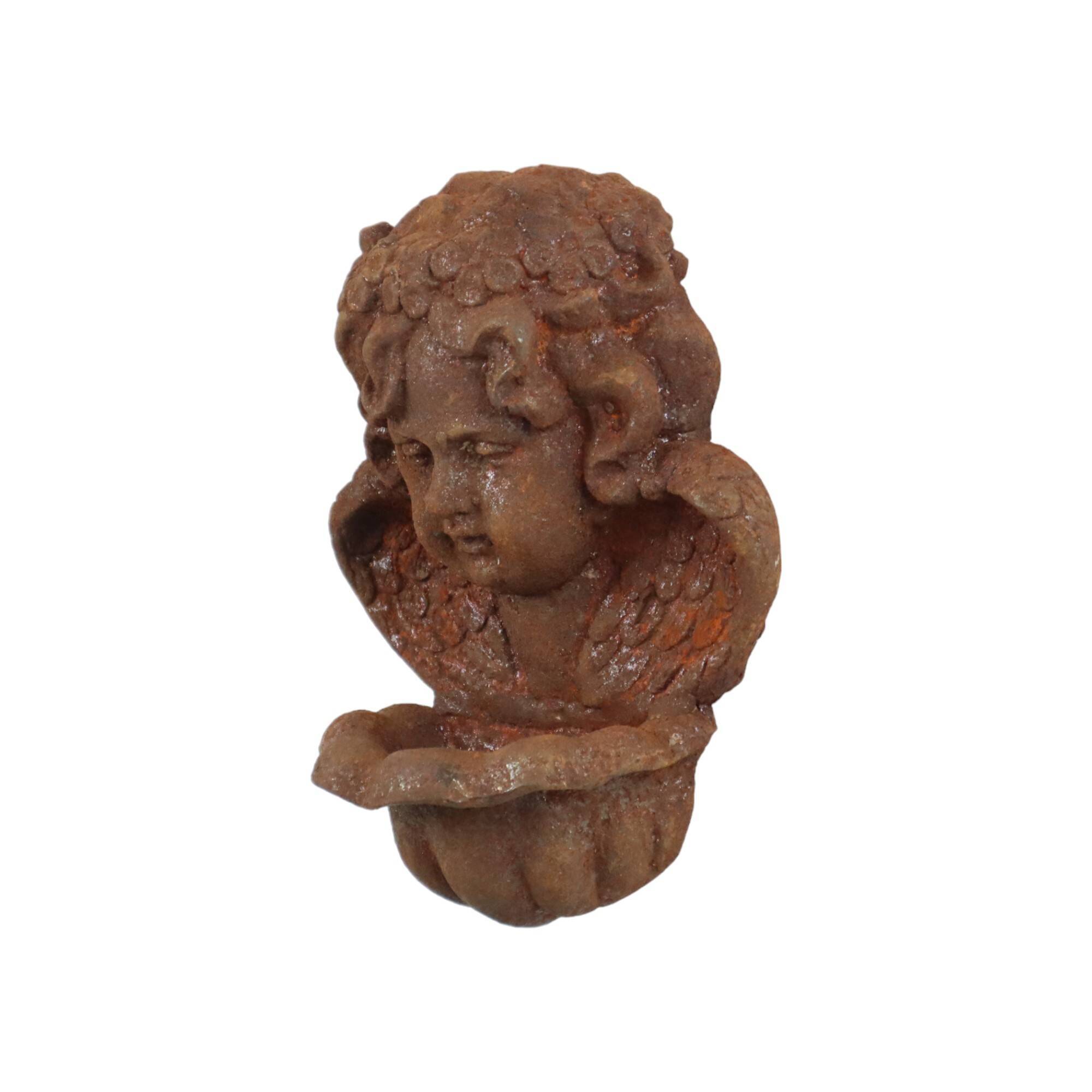 Garden ornament Cast iron Angel Cherub Water vessel Rust color