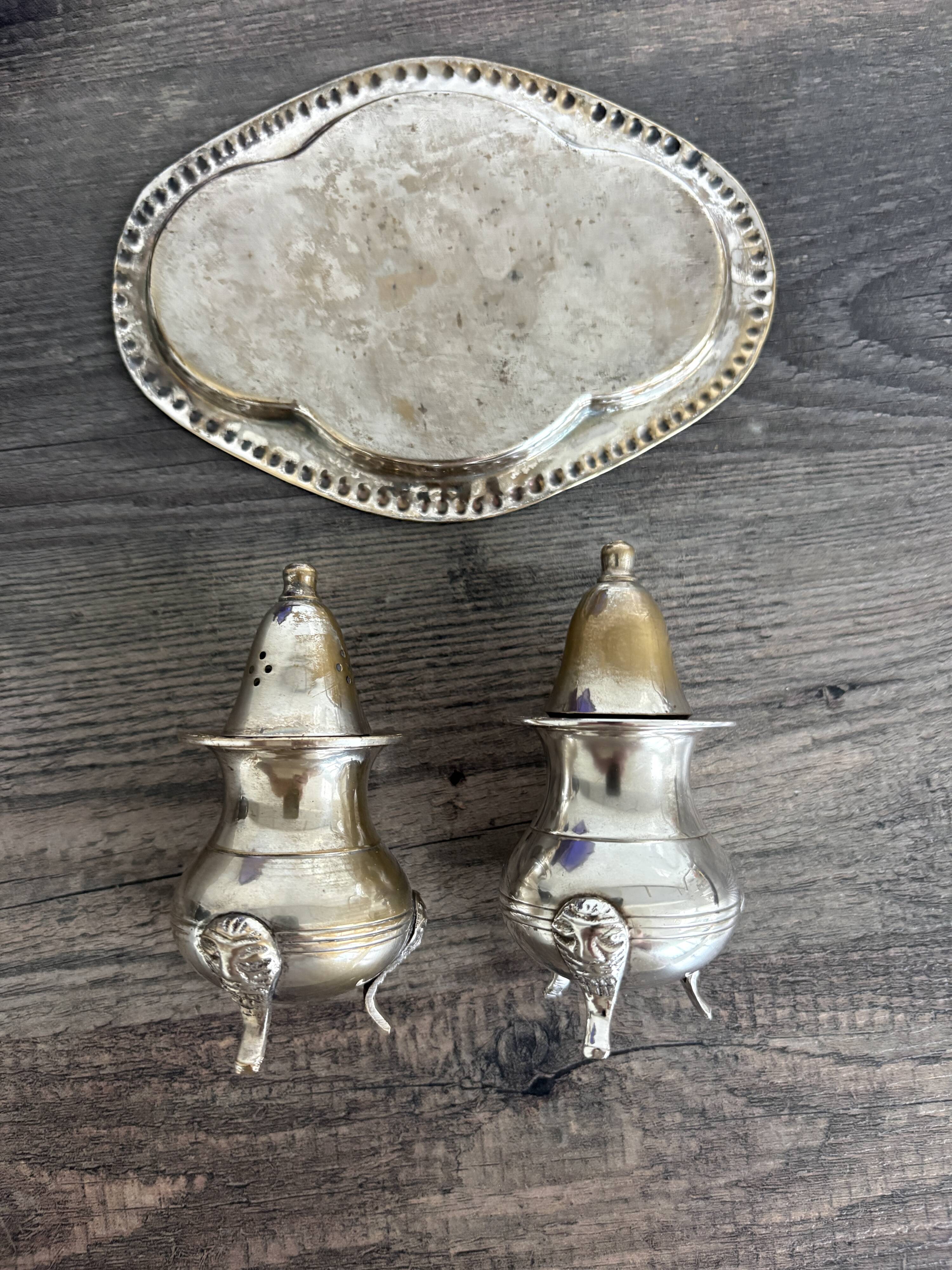 Vintage Salt and Pepper Shaker Set on Tray