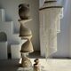 Small side table in white, grey, beige petrified wood H28 D18 - 3330
