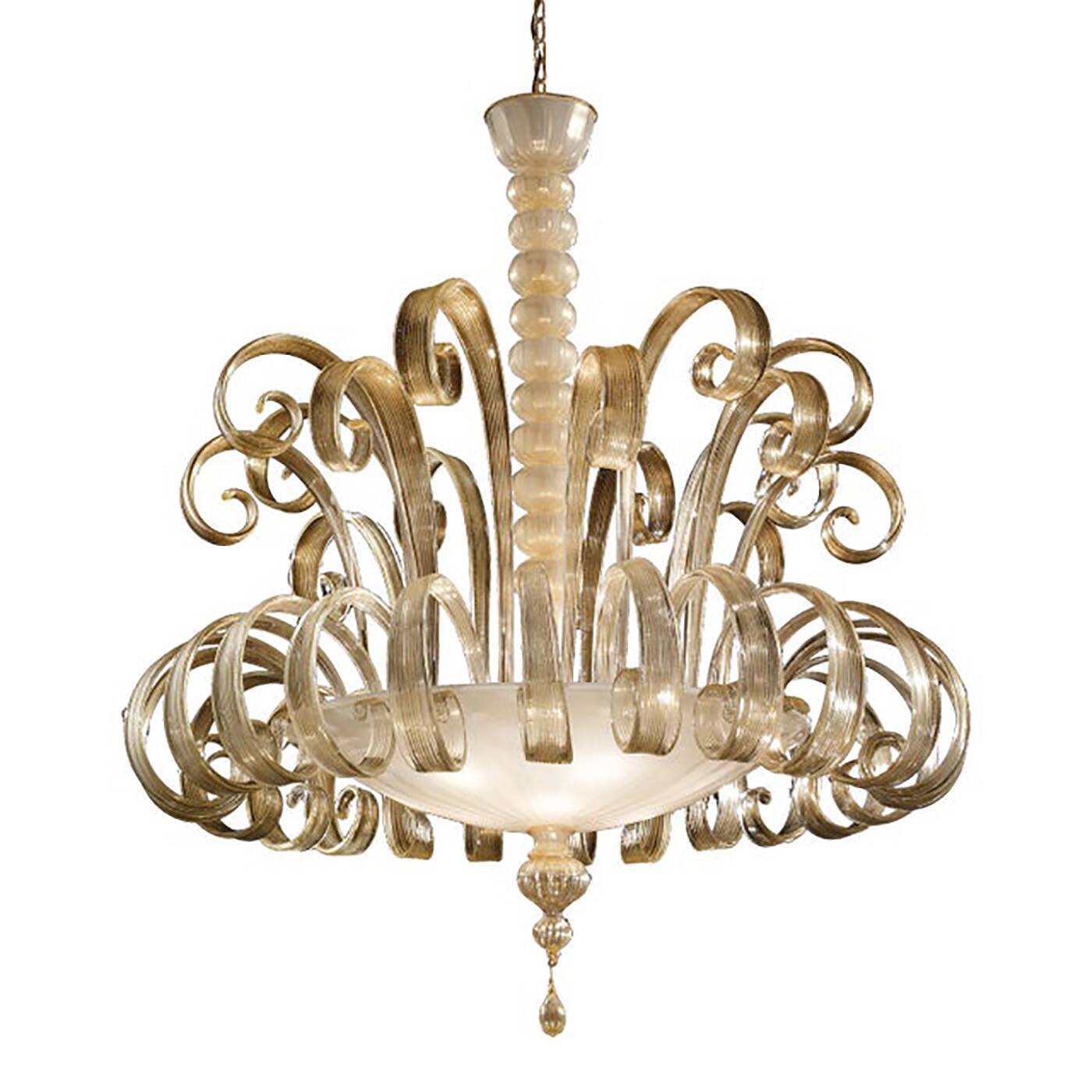 Venetian White and Gold Murano Style Glass Chandelier
