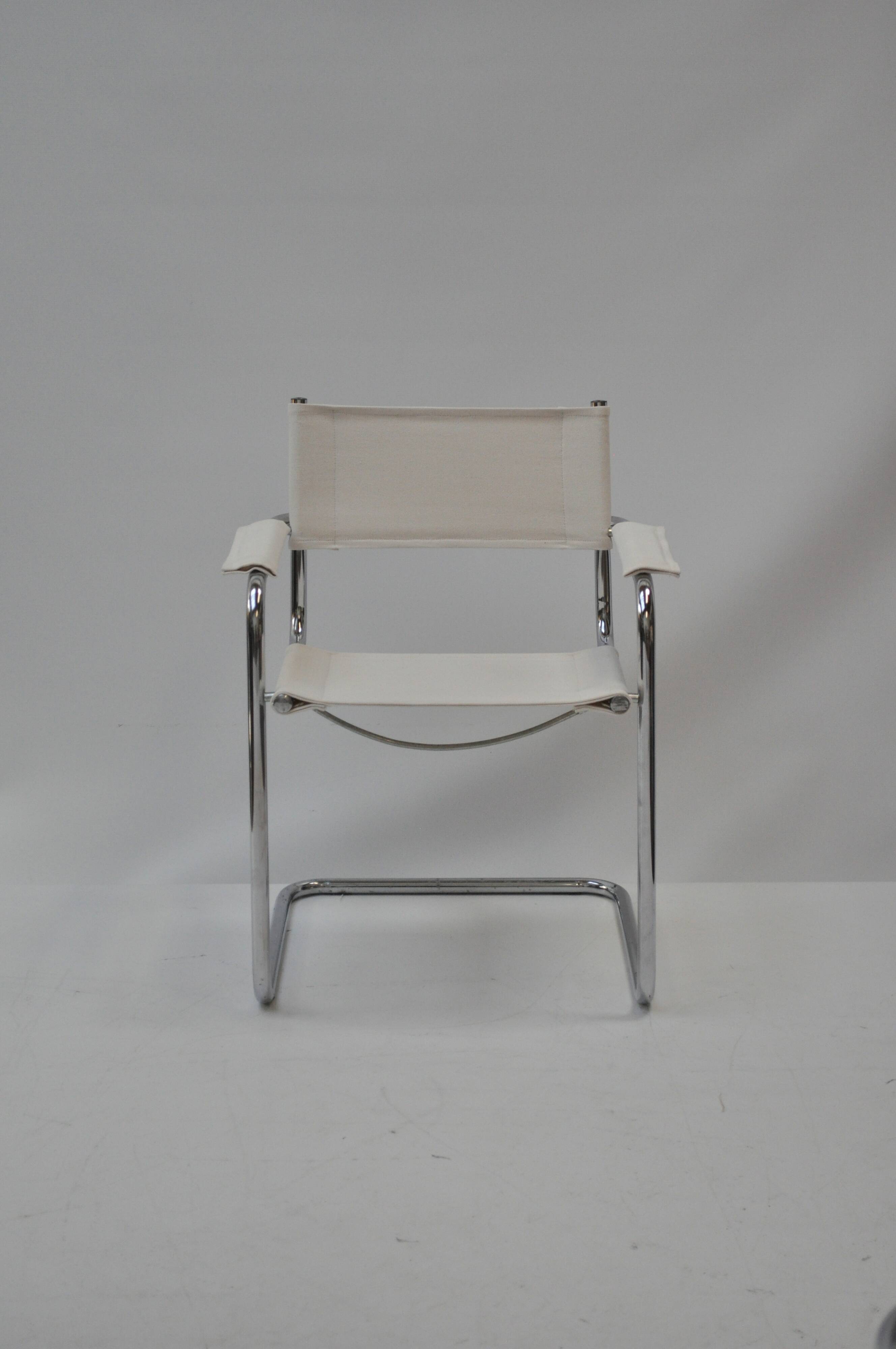 Set of 4 Chrome Sled-Base Chairs, Reupholstered in Italian Chioccarello Lin