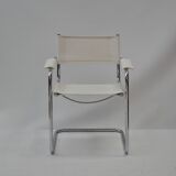 Set of 4 Chrome Sled-Base Chairs, Reupholstered in Italian Chioccarello Lin