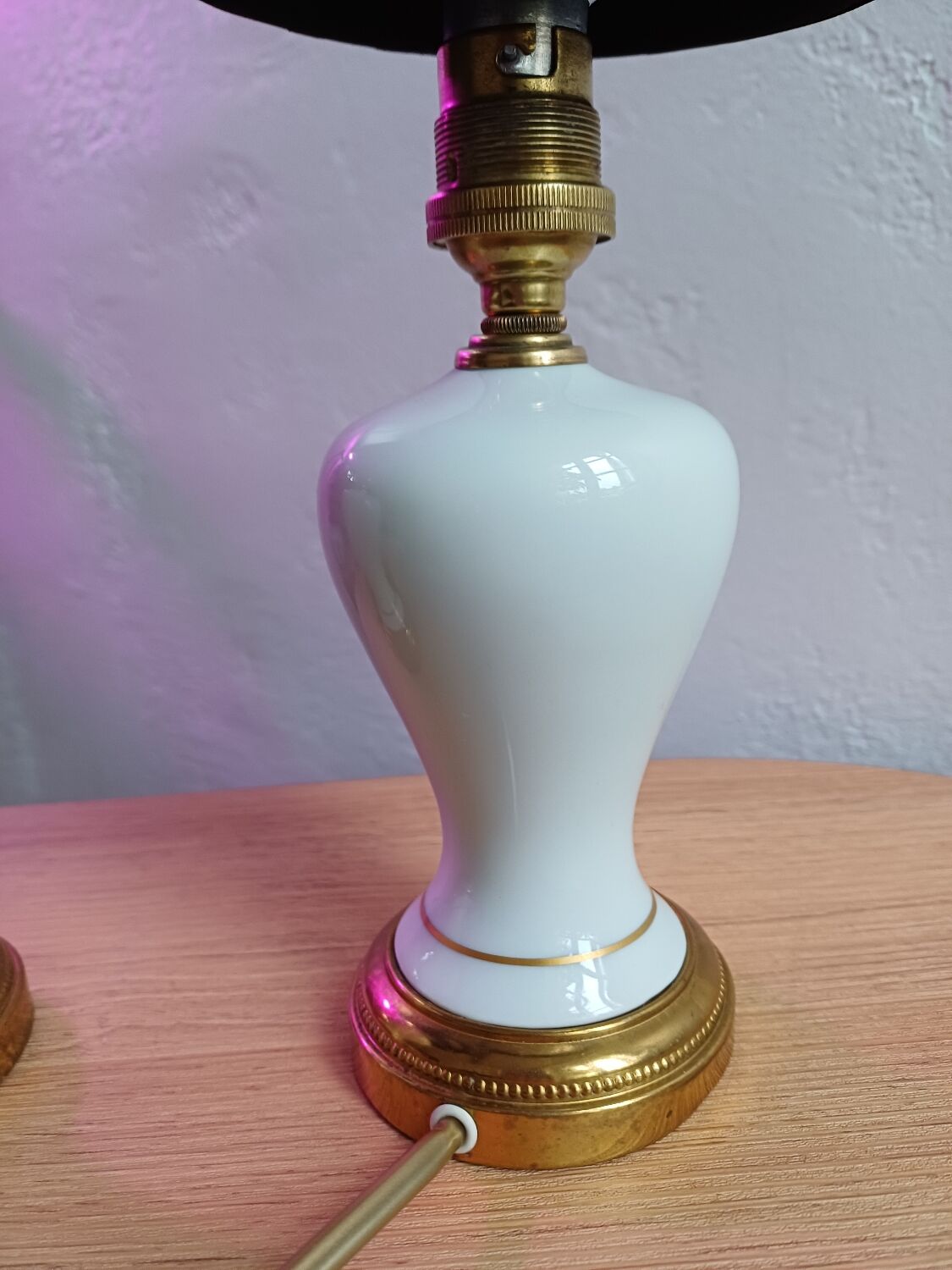 Pair of mid-century porcelain brass bedside lamps, 50s/60s