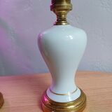 Pair of mid-century porcelain brass bedside lamps, 50s/60s