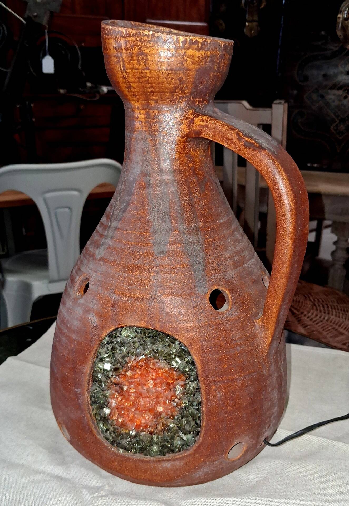 Ceramic lamp with enamel and glass inclusions
