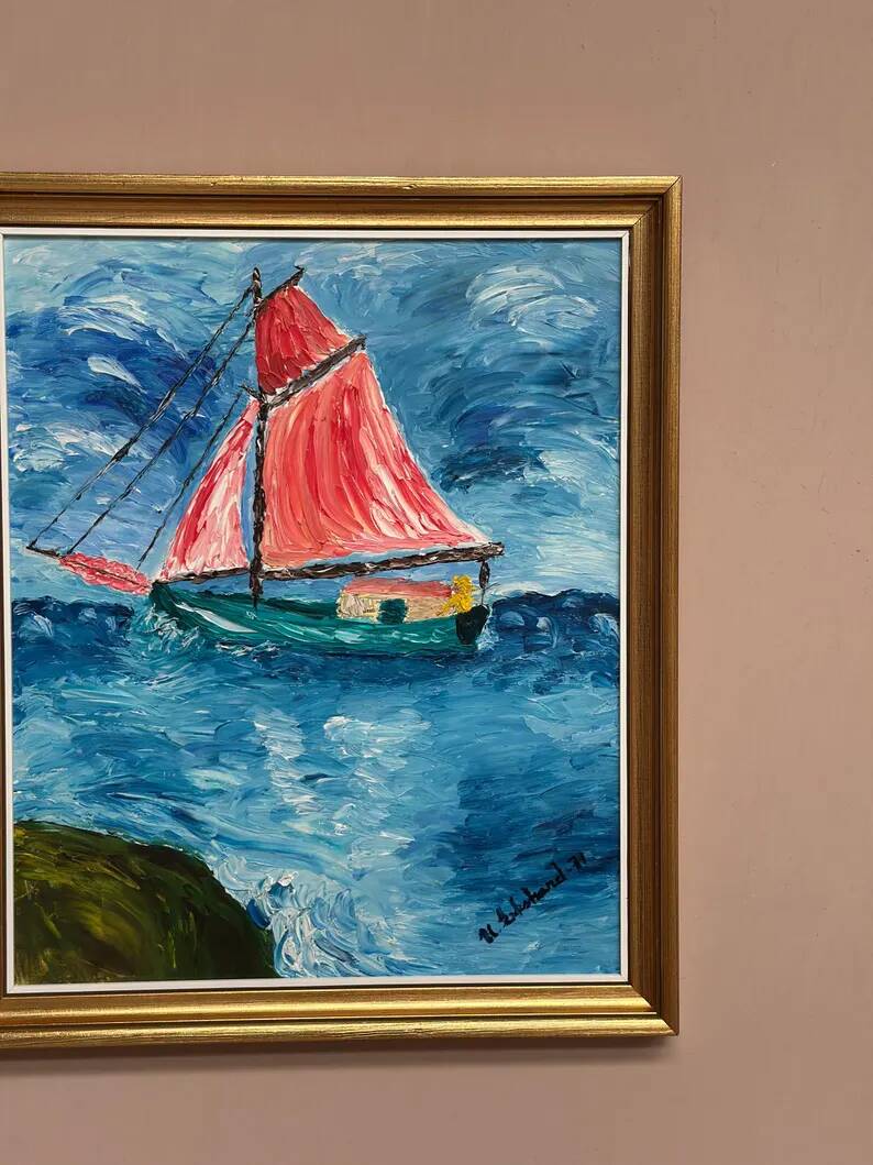 Original Swedish Oil on Panel – “Sailboat on the Water” by U. Ekshard – Signed – Dated 1971 – Vintage & Framed