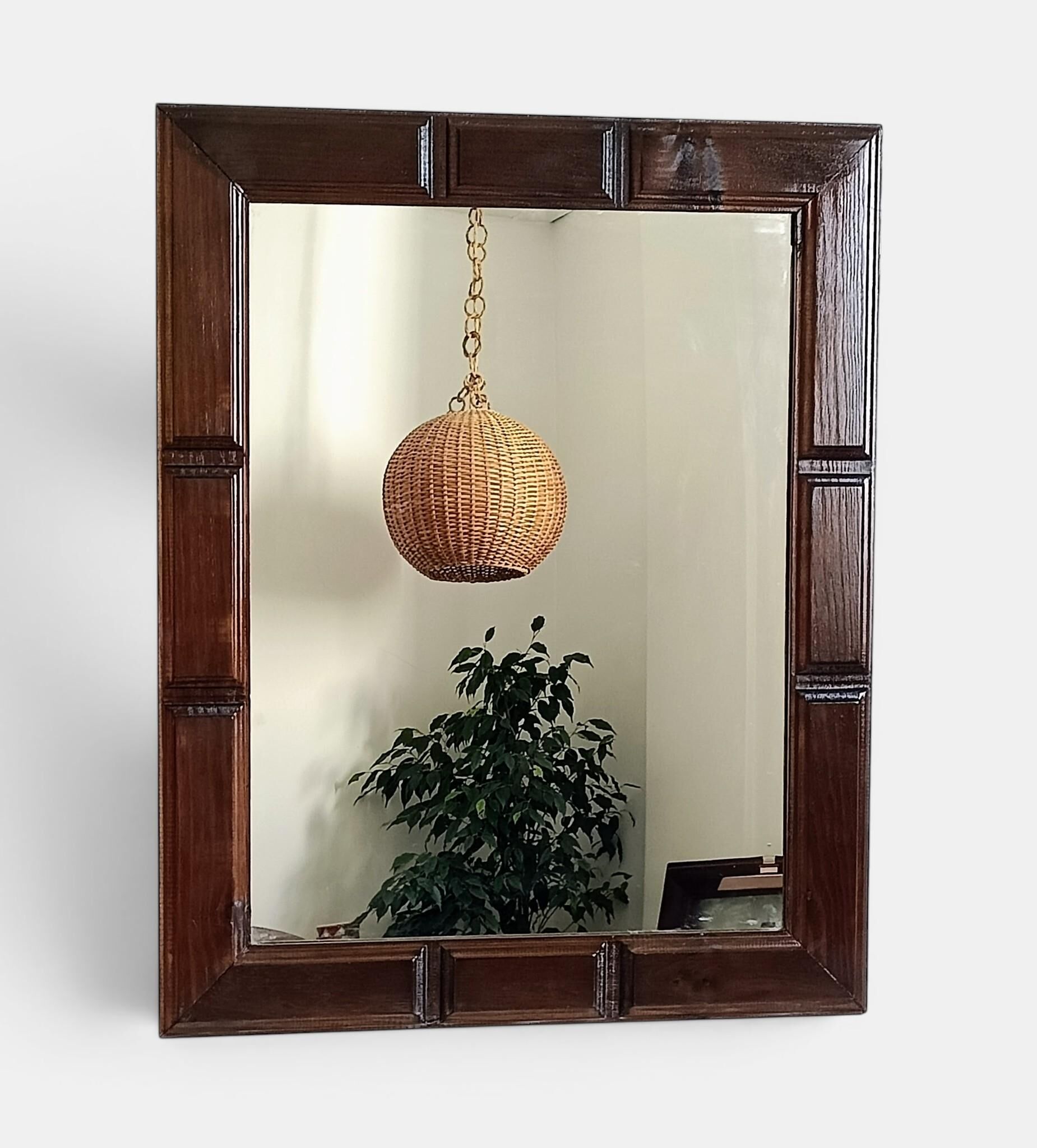 Mid-Century Spanish Wood Wall Mirror– Castilian Style, 1950s