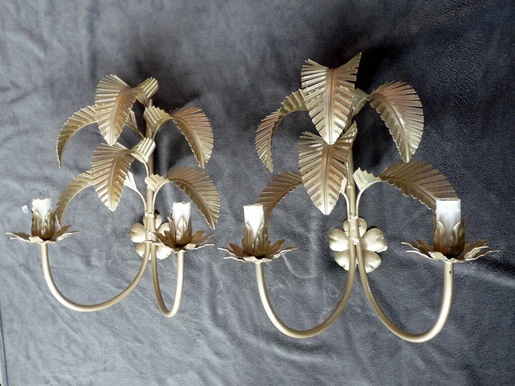 Pair of 20th Century Wall Sconces Exotic Palm Tree Hollywood Regency Sand