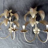 Paire d'Appliques Murales XXe Palmier exotique  hollywood regency sable