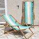 Transat pliant en bois et toile vintage