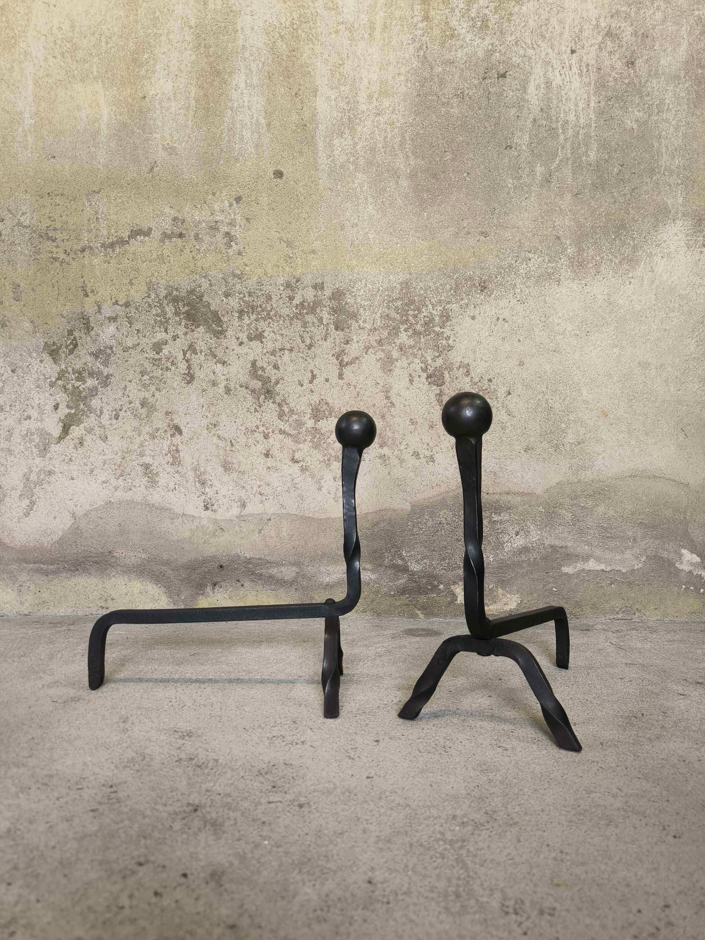 Brutalist pair of andirons